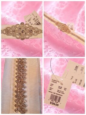 David’s Bridal NWT Formal Wedding Ivory Jewel Embellished Grosgrain Sash OS 108”